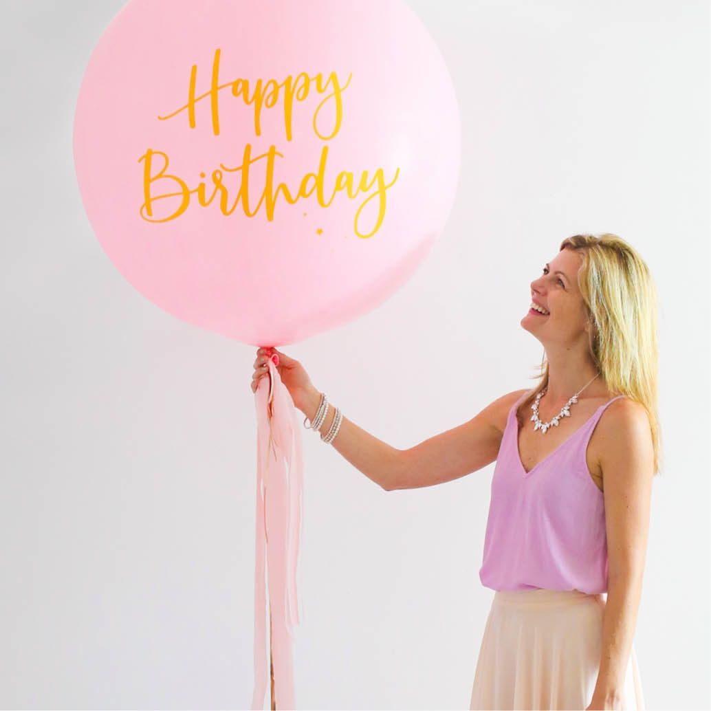 Pink & Gold Jumbo Happy Birthday Party Balloon 90cm - party balloons and balloon decorations from Party & Pout Australia
