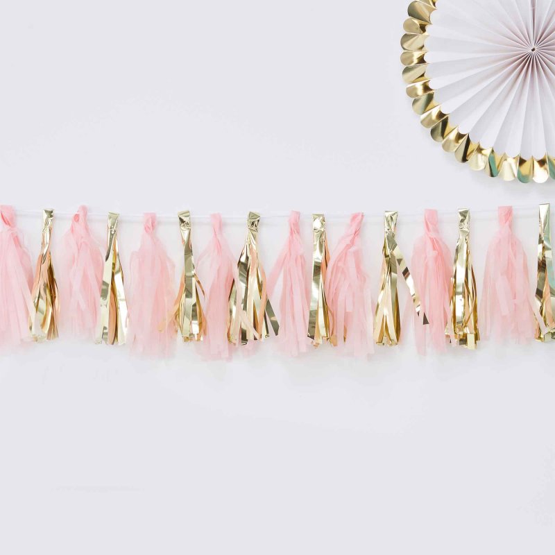 Pink & Gold Paper Tassel Bunting Banner Party Decoration - party supplies and decorations from Party & Pout Australia
