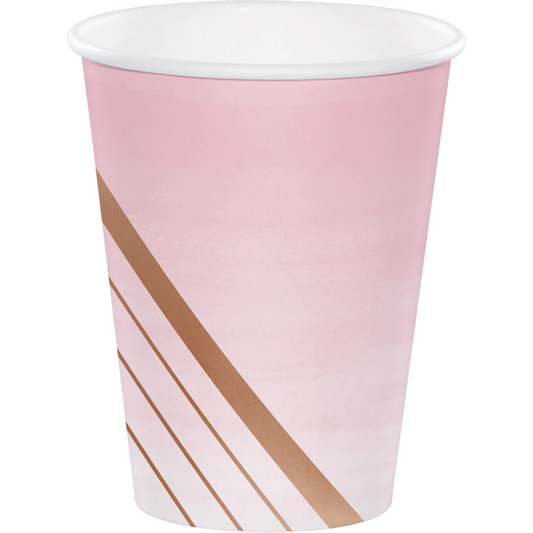 Pink & Rose Gold Geometric Stripe Paper Party Cup Pack 8 - party cups and drinkware from Party & Pout Australia