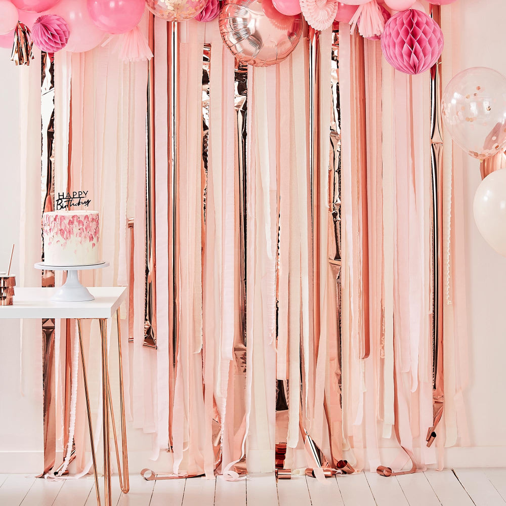 Pink & Rose Gold Hanging Streamer Party Backdrop - party supplies and decorations from Party & Pout Australia