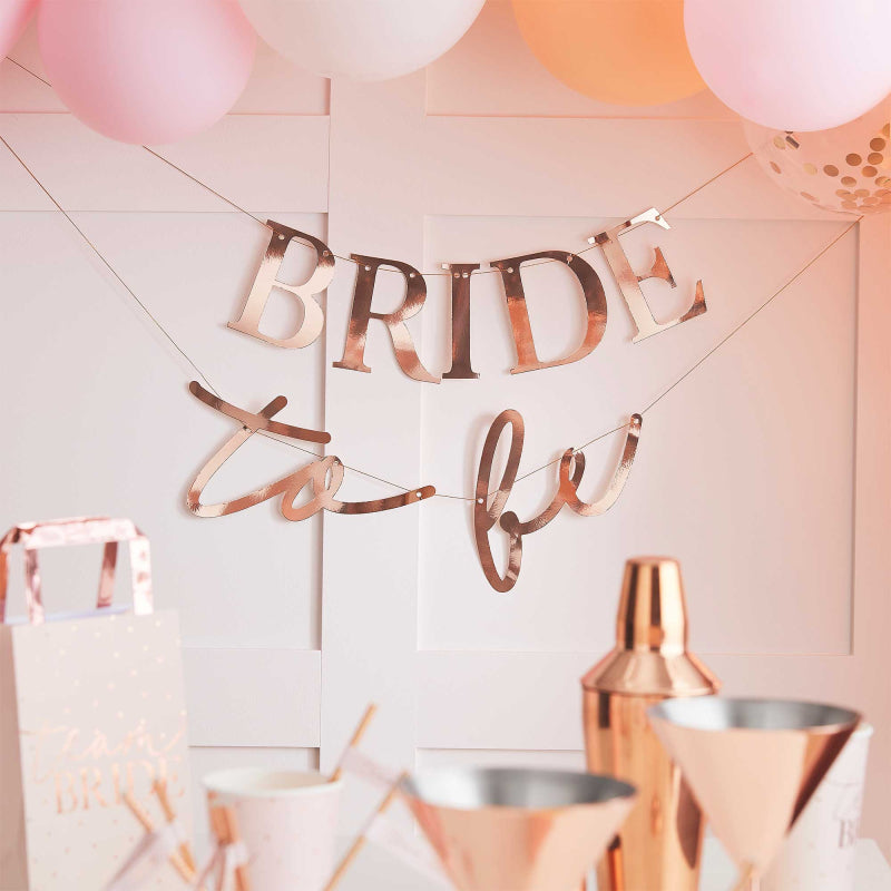 Rose Gold Bride To Be Bridal Shower Hens Party Banner Bunting - banners, bunting and hanging decorations from Party & Pout...