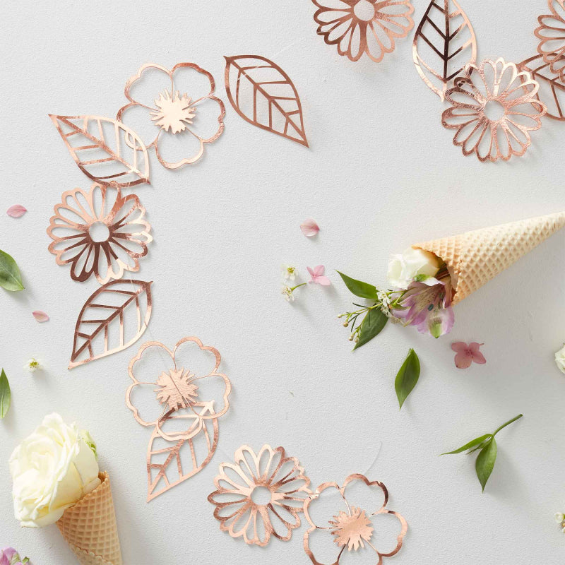 Rose Gold Ditsy Floral Hanging Banner Bunting - banners, bunting and hanging decorations from Party & Pout Australia