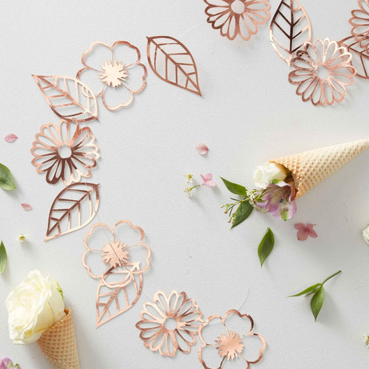 Rose Gold Ditsy Floral Hanging Banner Bunting - banners, bunting and hanging decorations from Party & Pout Australia