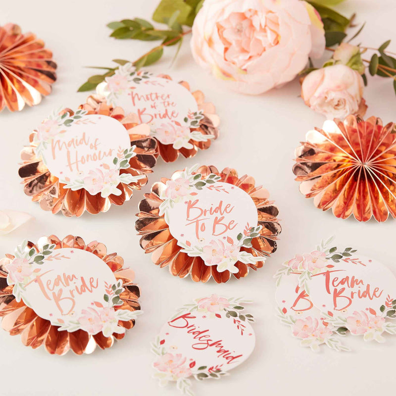 Rose Gold Floral Bridal Shower Hens Party Badges - party supplies and decorations from Party & Pout Australia
