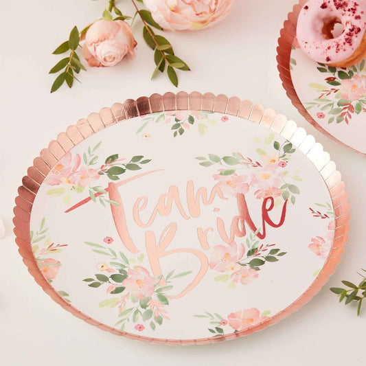 Rose Gold Floral Team Bride Hens Party Paper Plates - party plates and tableware from Party & Pout Australia