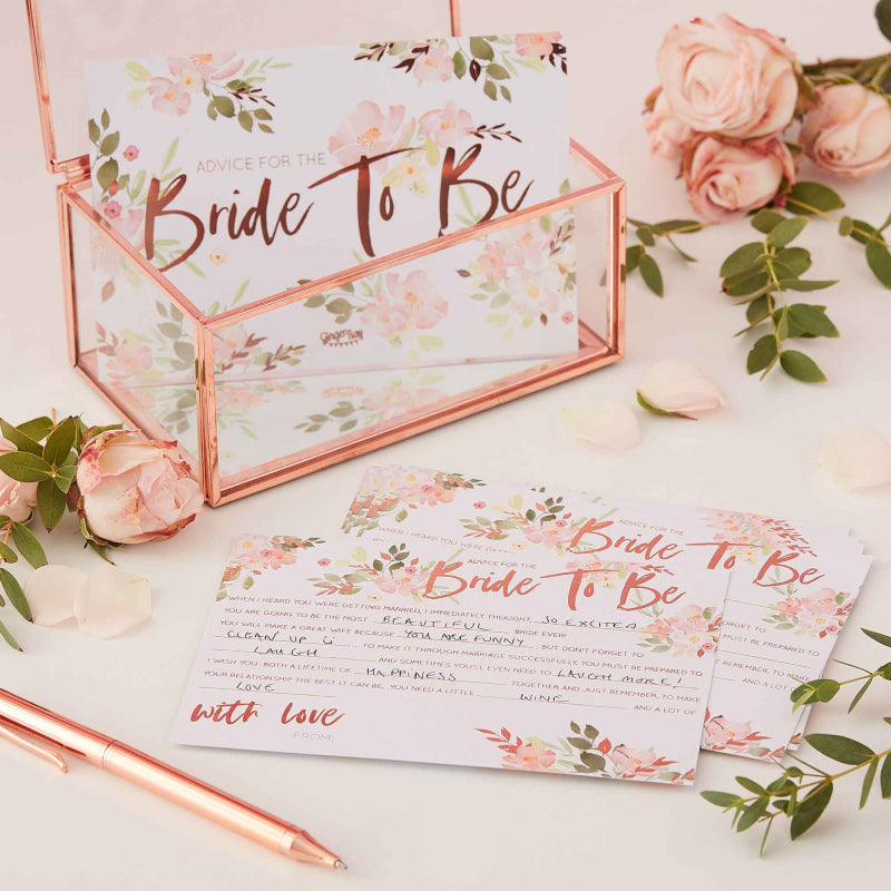 Floral Rose Gold Advice For The Bride To Be Cards - party supplies and decorations from Party & Pout Australia