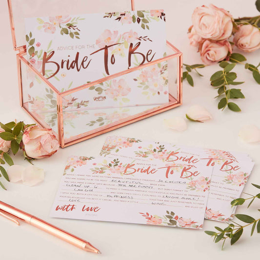 Floral Rose Gold Advice For The Bride To Be Cards - party supplies and decorations from Party & Pout Australia