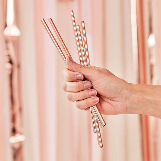 Rose Gold Stainless Steel Reusable Party Straws - party supplies and decorations from Party & Pout Australia