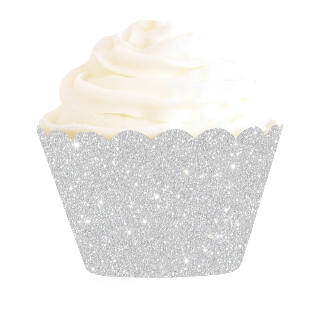 Silver Glitter Card Party Cupcake Wrapper - party cups and drinkware from Party & Pout Australia