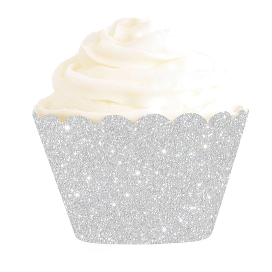 Silver Glitter Card Party Cupcake Wrapper - party cups and drinkware from Party & Pout Australia