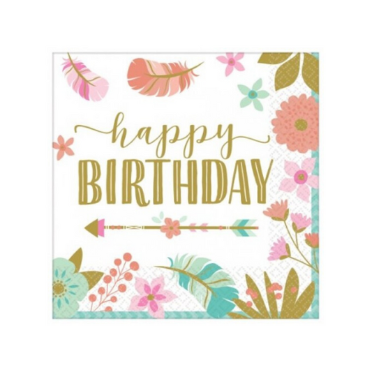 Small Boho Happy Birthday Paper Party Napkins Serviettes - party napkins and serviettes from Party & Pout Australia
