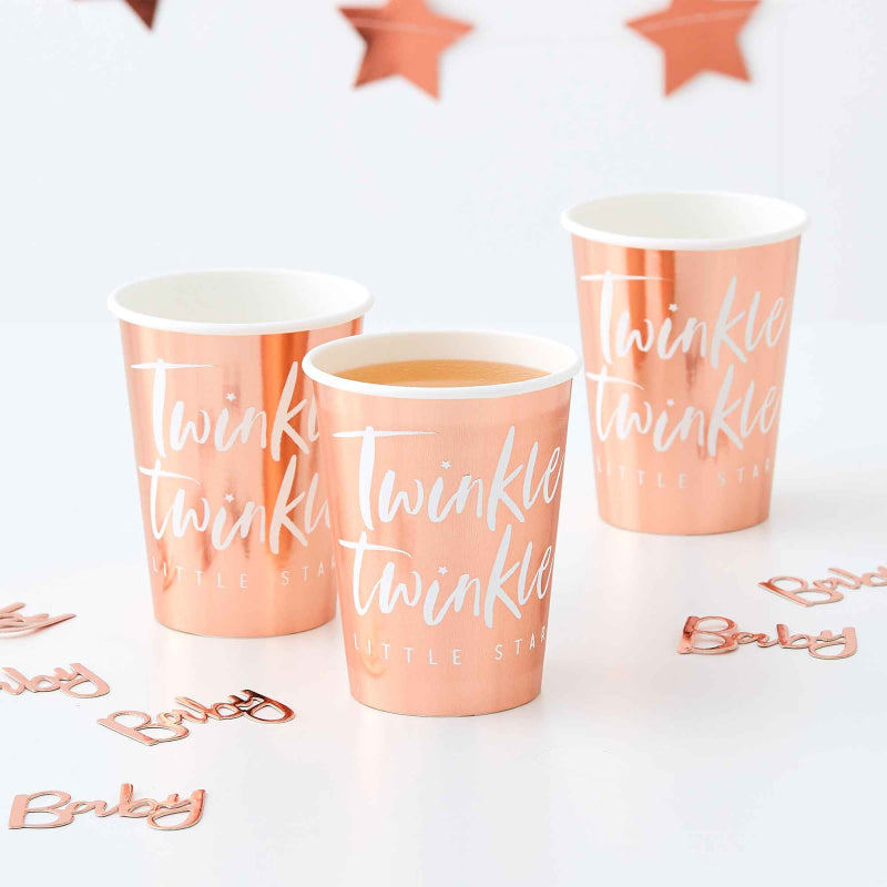 Twinkle Twinkle Little Star Baby Shower Rose Gold Paper Party Cup Pack 8 - party cups and drinkware from Party & Pout Aust...
