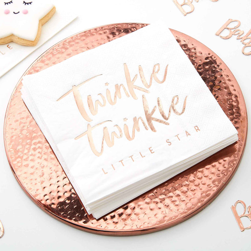 rose gold twinkle twinkle baby shower napkins star design tableware party and pout australia