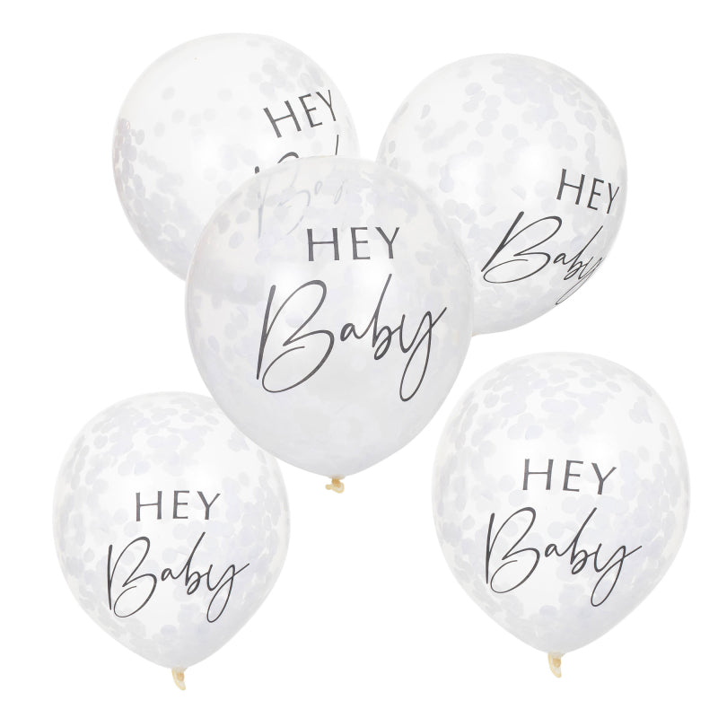 Hey Baby White Confetti Baby Shower Balloons - party balloons and balloon decorations from Party & Pout Australia