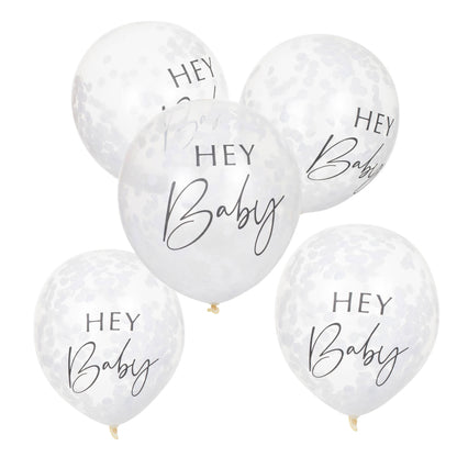 Hey Baby White Confetti Baby Shower Balloons - party balloons and balloon decorations from Party & Pout Australia