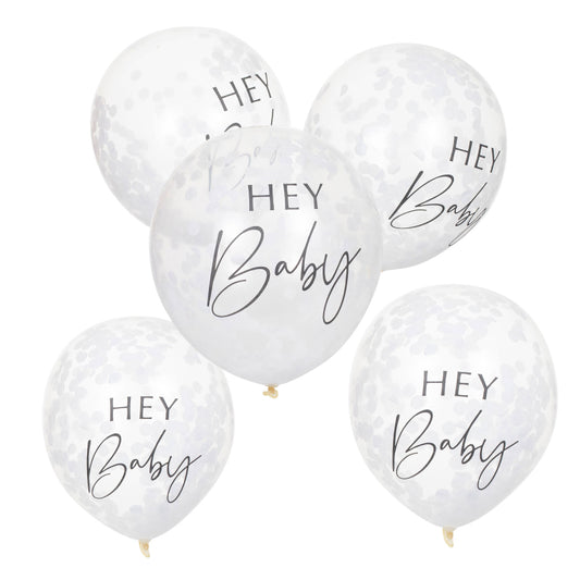 Hey Baby White Confetti Baby Shower Balloons - party balloons and balloon decorations from Party & Pout Australia