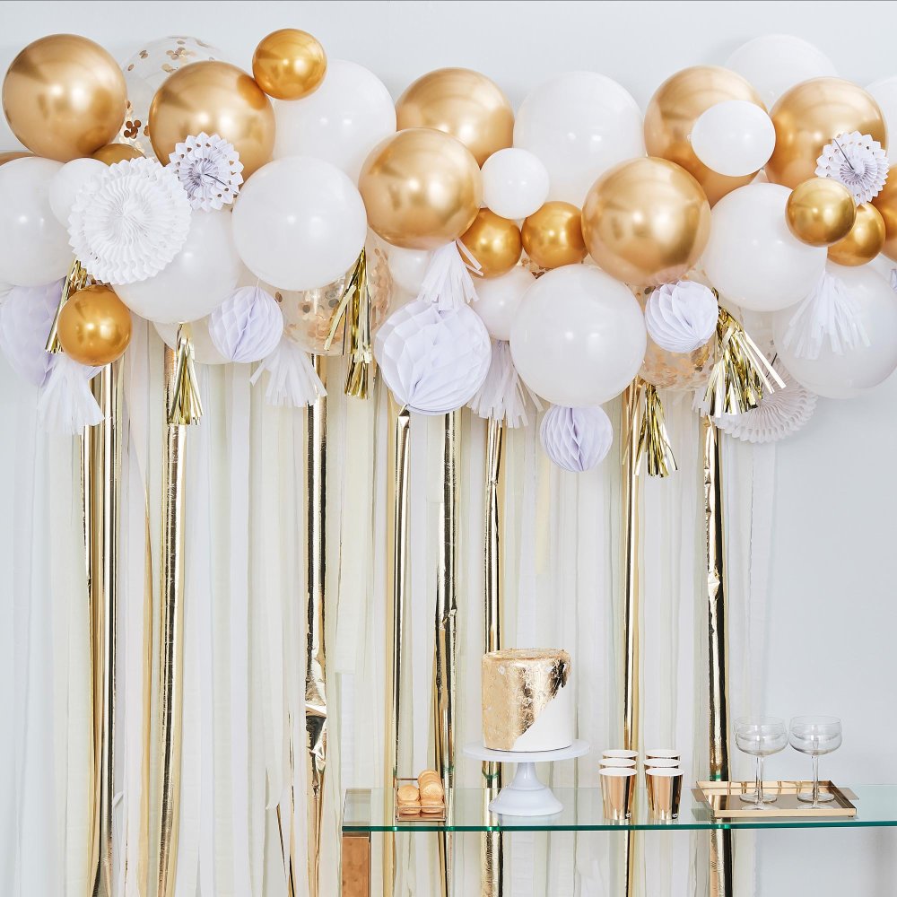 White & Gold Party Balloon Fan Garland Arch Kit DIY - balloon garlands and arches from Party & Pout Australia