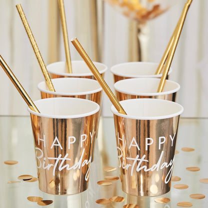 White & Gold Happy Birthday Paper Party Cups - party cups and drinkware from Party & Pout Australia
