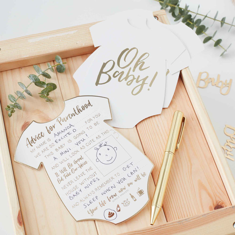 White & Gold Oh Baby Gender Reveal Baby Shower Advice Cards - party supplies and decorations from Party & Pout Australia
