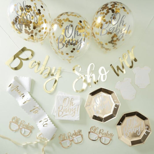 White & Gold Oh Baby Gender Reveal Baby Shower Party Box Kit - party supplies and decorations from Party & Pout Australia