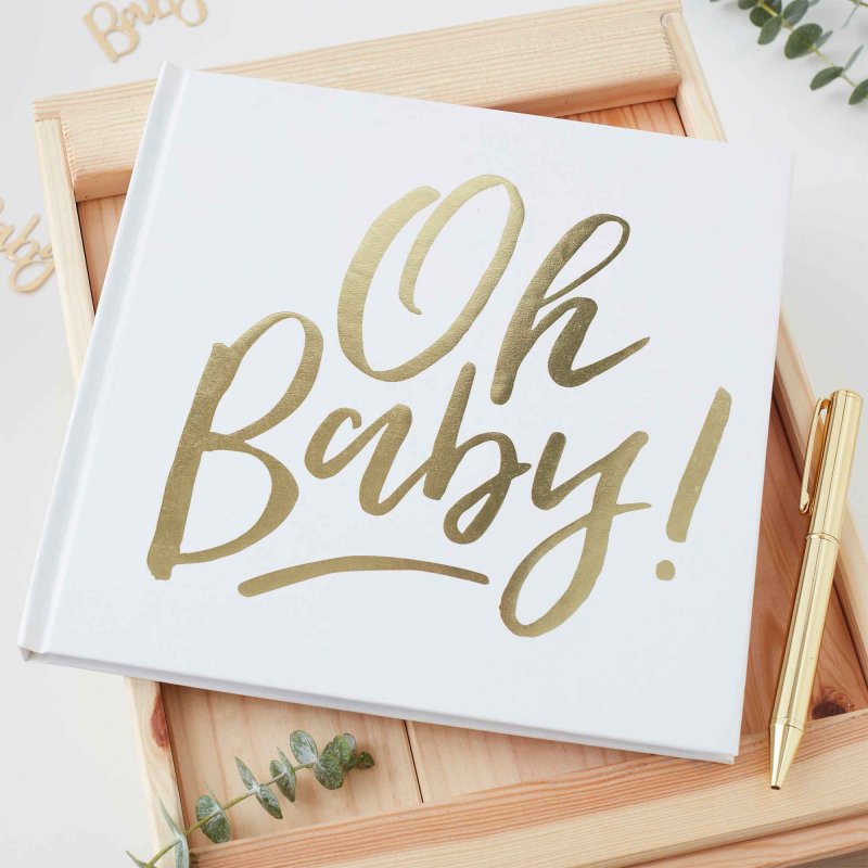 White & Gold Oh Baby Keepsake Memory Guest Book Gift - party supplies and decorations from Party & Pout Australia