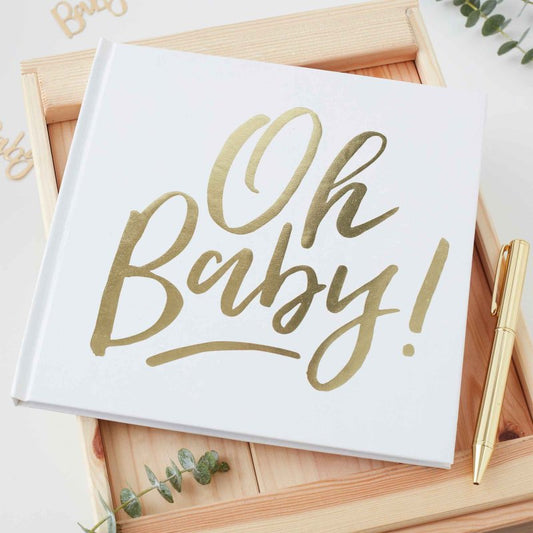 White & Gold Oh Baby Keepsake Memory Guest Book Gift - party supplies and decorations from Party & Pout Australia