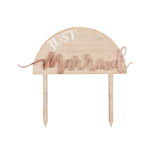 Wooden Boho Just Married Wedding Cake Topper - cake toppers and dessert table decorations from Party & Pout Australia