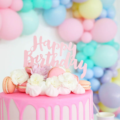 Pastel Pink Happy Birthday Party Cake Topper - cake toppers and dessert table decorations from Party & Pout Australia