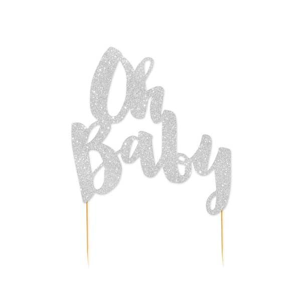 Silver Glitter Oh Baby Shower Cake Topper - cake toppers and dessert table decorations from Party & Pout Australia