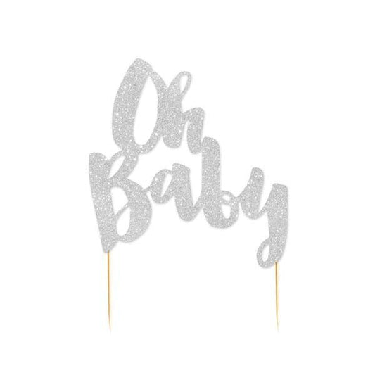 Silver Glitter Oh Baby Shower Cake Topper - cake toppers and dessert table decorations from Party & Pout Australia