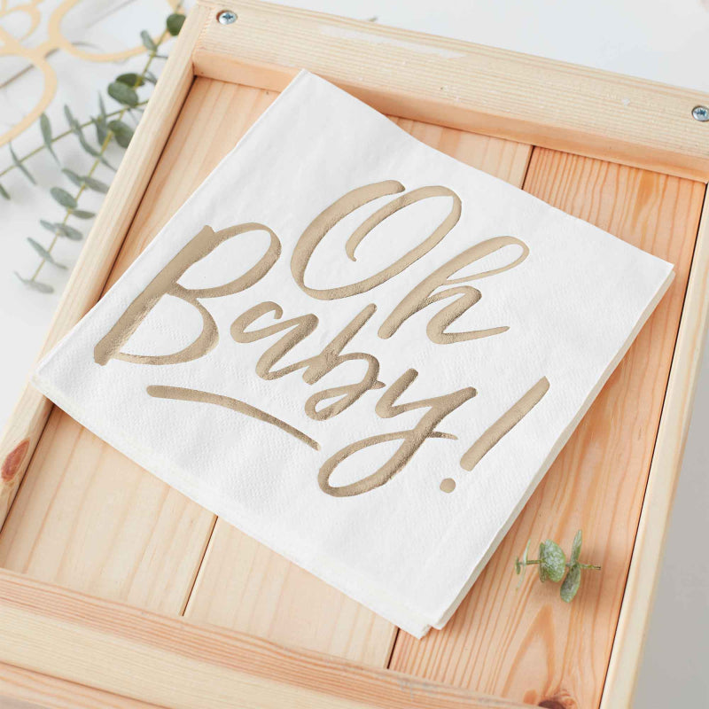 White & Gold Oh Baby Gender Reveal Baby Shower Paper Napkin Serviettes - party napkins and serviettes from Party & Pout Au...